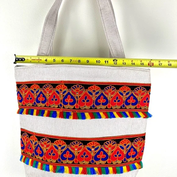 Boho Tote Bag, Extra Large Carryall, Ethnic Embroidered, New, Hippie, Red, XL - Picture 7 of 13